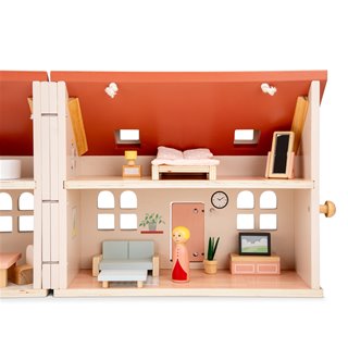 Foldable doll house including furniture